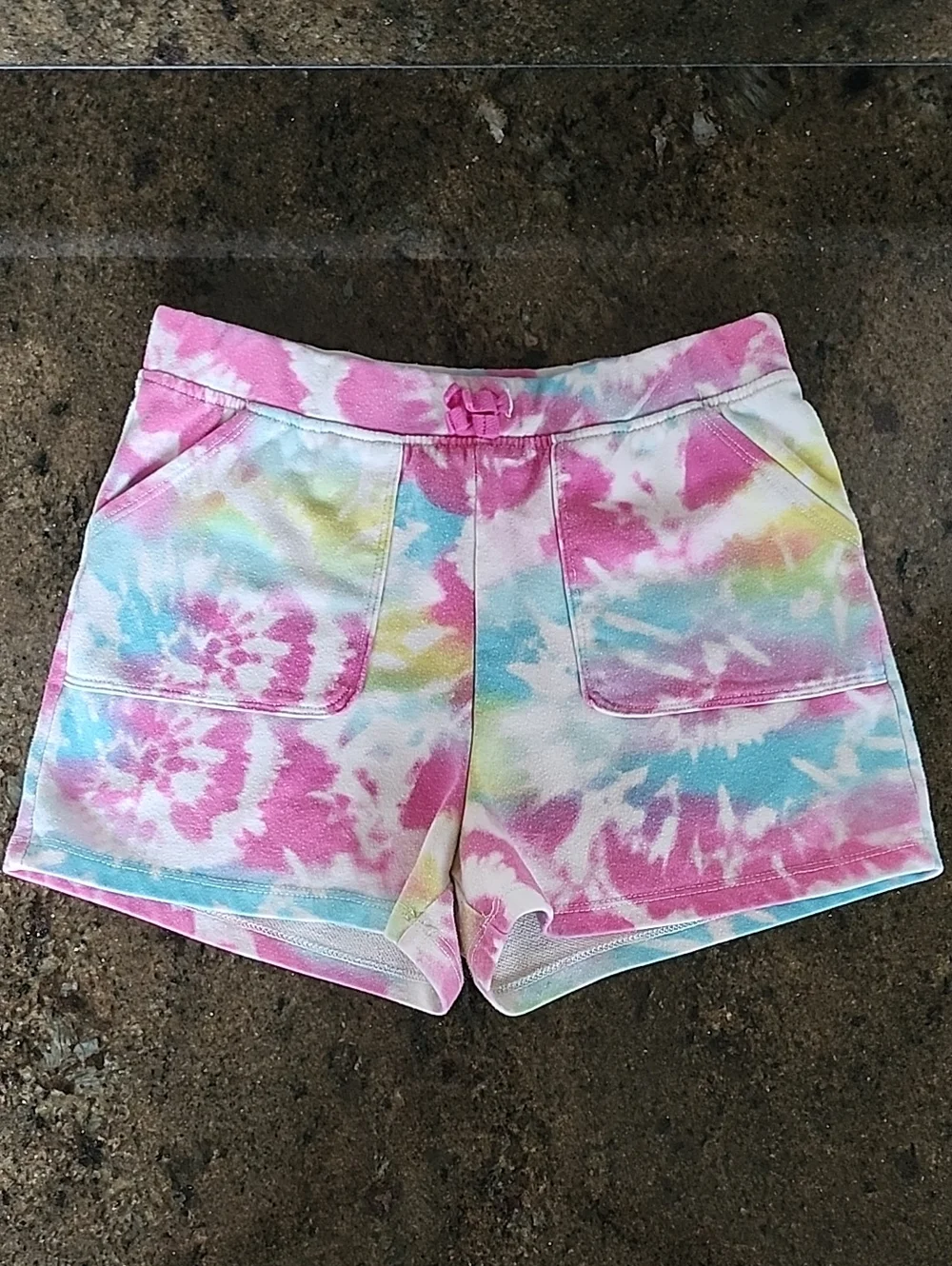 Children's Place Tie-Dye French Terry Lounge Shorts - Pink Multi - Size 14